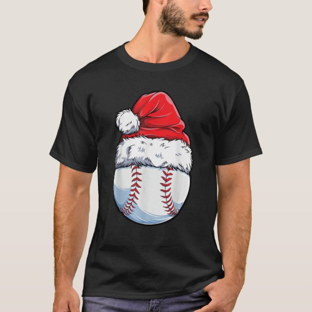 Christmas Baseball Ball Santa Hat Xmas Boys Catche T-Shirt (Front)