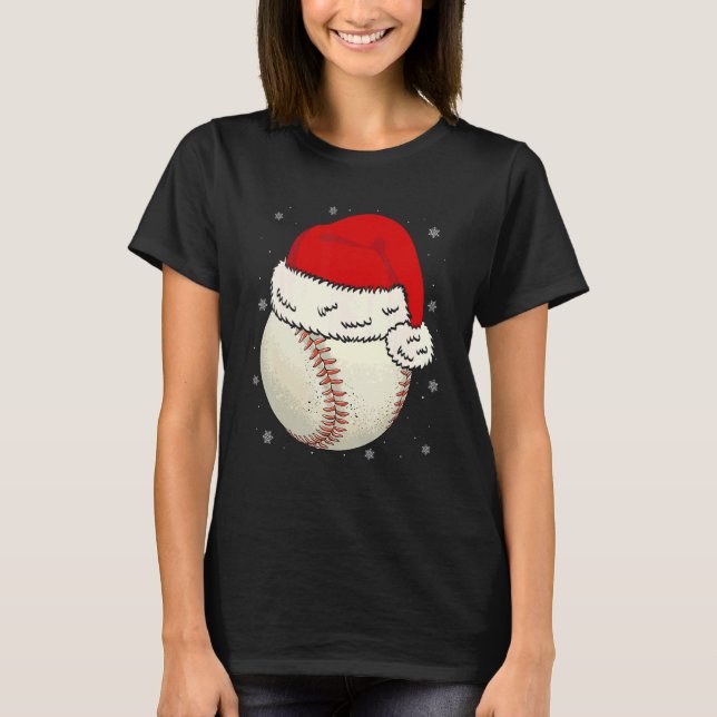 Christmas Baseball Ball Santa Hat Xmas Boys Catche T-Shirt (Front)