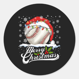 Christmas Baseball Ball Santa Hat Xmas Boys Men Classic Round Sticker