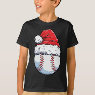 Christmas Baseball Ball Santa Hat Xmas Catcher Pit T-Shirt
