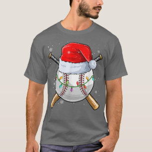 Christmas Baseball Ball Santa Hat Xmas Lights T-Shirt
