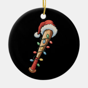Christmas Baseball Bat Santa Hat Xmas Lights Retro Ceramic Tree Decoration