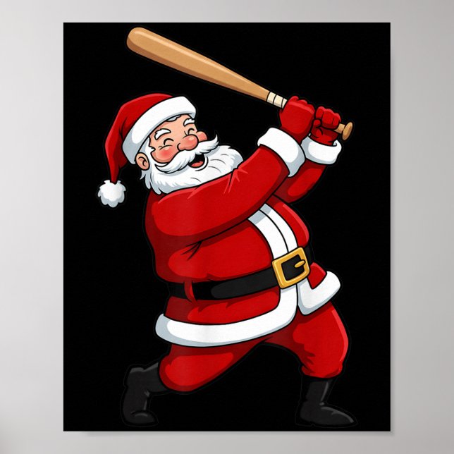 Christmas Baseball Batter Santa Xmas Srt Player Bo Poster (Front)