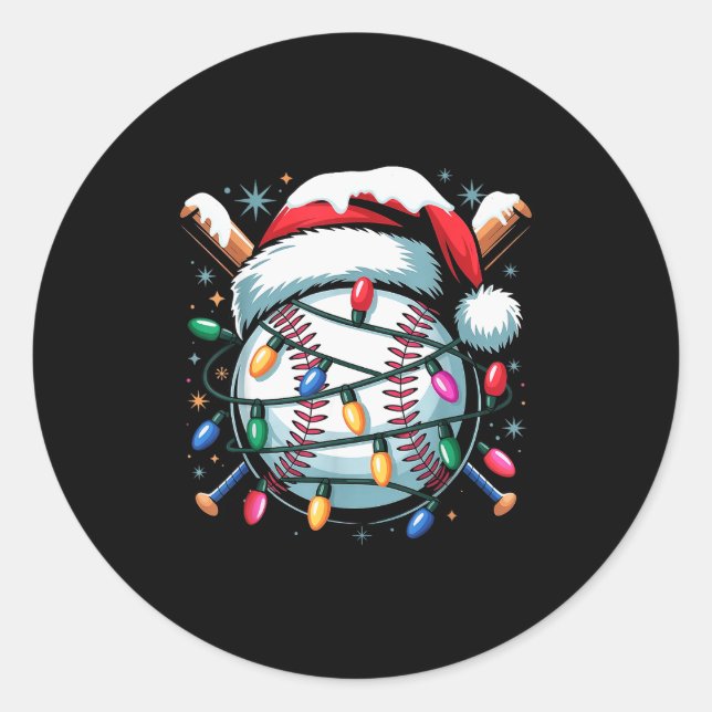 Christmas Baseball Boy Youth Kid Men Santa Hat Xma Classic Round Sticker (Front)