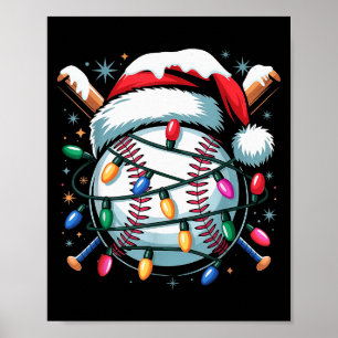 Christmas Baseball Boy Youth Kid Men Santa Hat Xma Poster