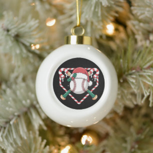 Christmas Baseball Candy Cane Bats Santa Hat Xmas Ceramic Ball Christmas Ornament