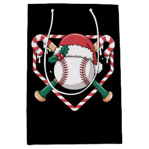 Christmas Baseball Candy Cane Bats Santa Hat Xmas Medium Gift Bag