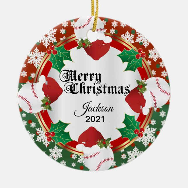 Christmas Baseball Design Ceramic Tree Decoration (Front)