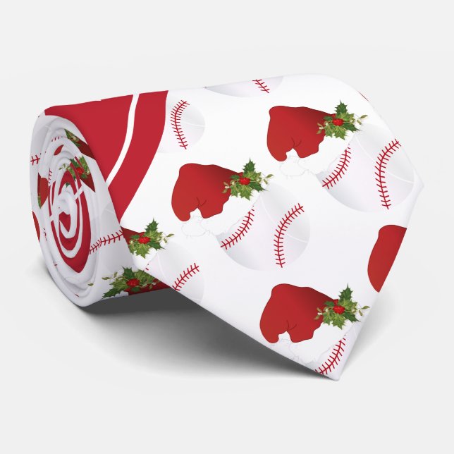 Christmas Baseball Design Tie (Rolled)