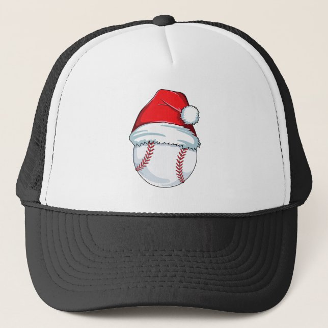 Christmas Baseball  For Kids Men Ball Santa Pajama Trucker Hat (Front)
