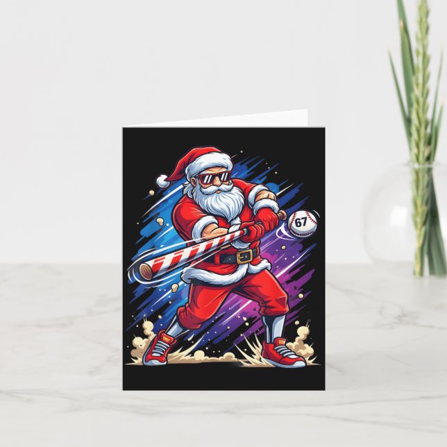 Christmas Baseball Funny Santa Game Day Xmas Boys  Card (Front)
