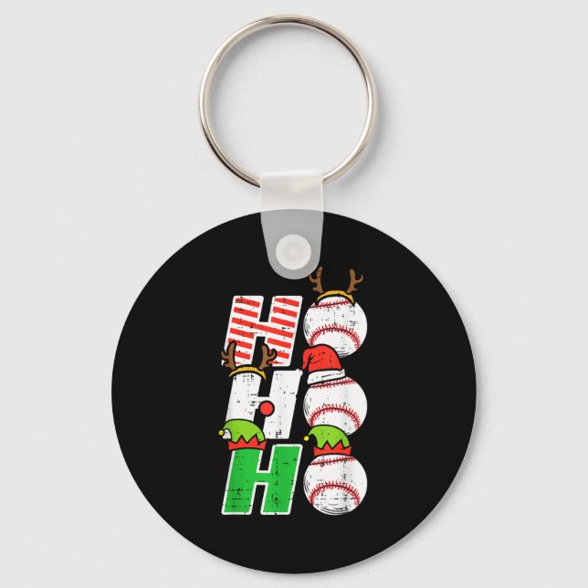 Christmas Baseball Ho Ho Ho Funny Xmas Srts Men Bo Key Ring (Front)