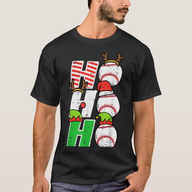 Christmas Baseball Ho Ho Ho Funny Xmas Srts Men Bo T-Shirt (Front)
