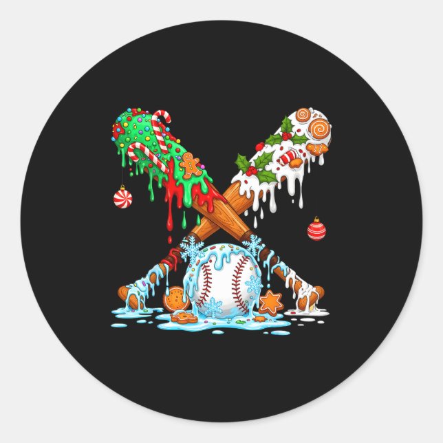 Christmas Baseball Ice Cream Drip Candy Game Day B Classic Round Sticker (Front)