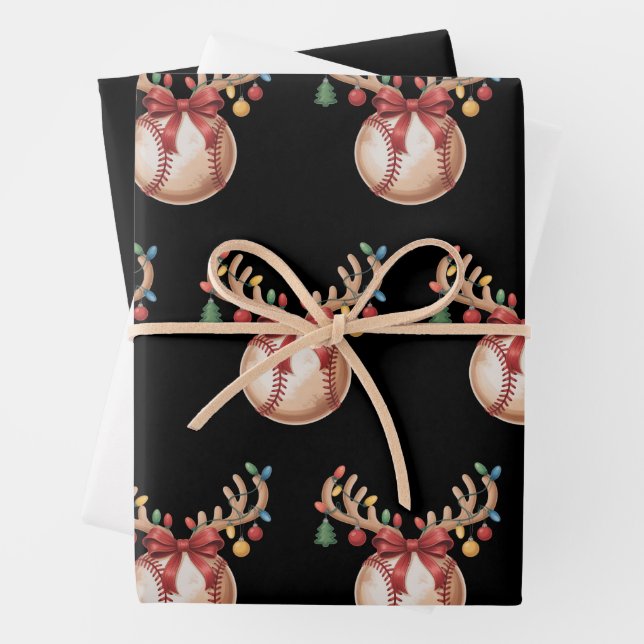 Christmas Baseball Lover Gift Player Xmas Sports Wrapping Paper Sheet (In situ)