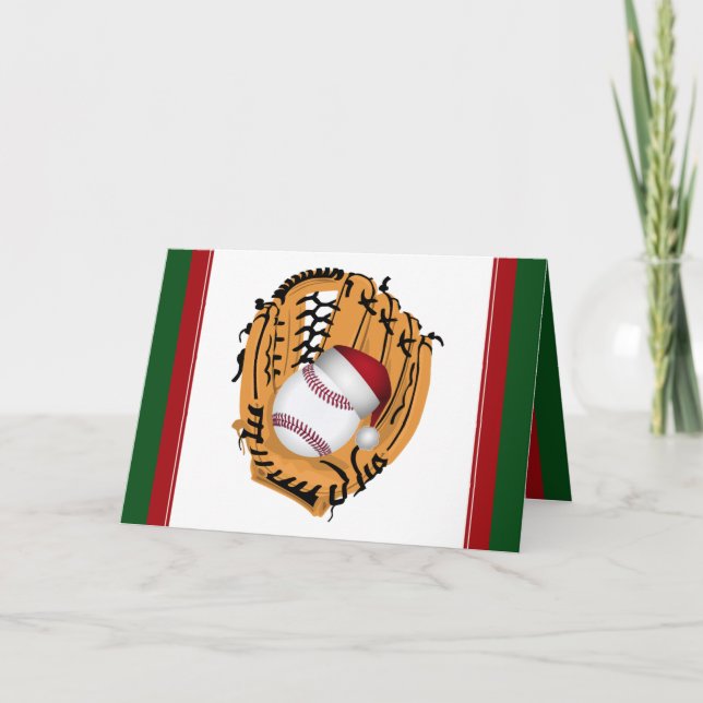 Christmas Baseball Mitt and Ball Holiday Card (Front)