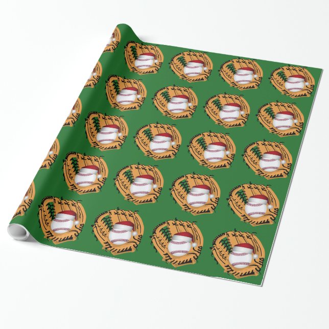 Christmas Baseball Mitt and Ball Wrapping Paper (Unrolled)