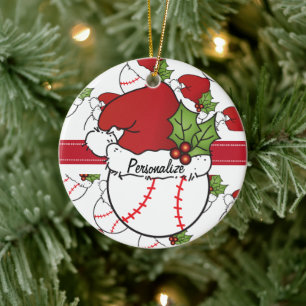Christmas Baseball Personalise Ceramic Tree Decoration
