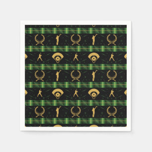 Christmas Baseball Player - Green Check Napkin