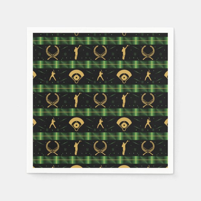Christmas Baseball Player - Green Check Napkin (Front)