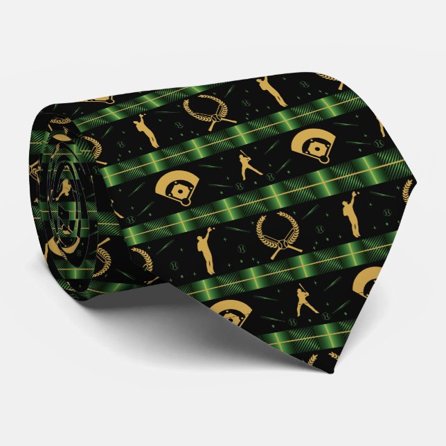 Christmas Baseball Player - Green Check Tie (Rolled)
