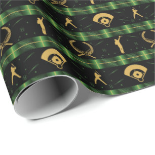Christmas Baseball Player - Green Check Wrapping Paper