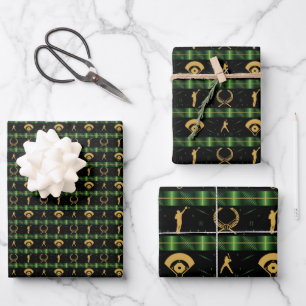 Christmas Baseball Player - Green Check Wrapping Paper Sheet