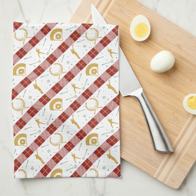 Christmas Baseball Player - Red Green Tea Towel (Quarter Fold)