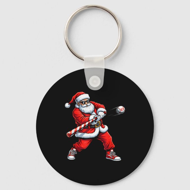 Christmas Baseball Player Santa Funny Xmas Boys Me Key Ring (Front)