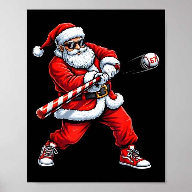 Christmas Baseball Player Santa Funny Xmas Boys Me Poster (Front)