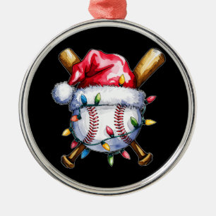 Christmas Baseball Player Santa Hat Metal Tree Decoration