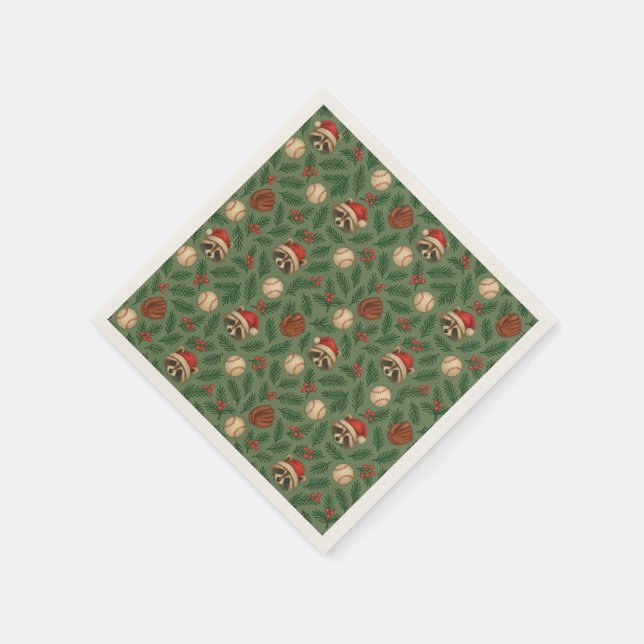 Christmas Baseball Raccoon Pattern Napkins (Corner)