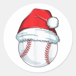 Christmas Baseball Santa Hat Ball Kids Boys Men Classic Round Sticker