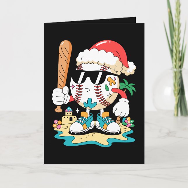 Christmas Baseball Santa Hat Bat Beach Palm Tree Card (Front)