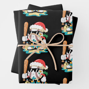 Christmas Baseball Santa Hat Bat Beach Palm Tree Wrapping Paper Sheet