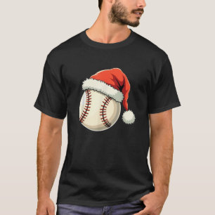 Christmas Baseball Santa Hat Funny Sport Xmas Boys T-Shirt