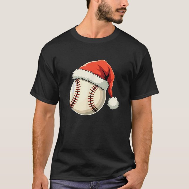 Christmas Baseball Santa Hat Funny Sport Xmas Boys T-Shirt (Front)