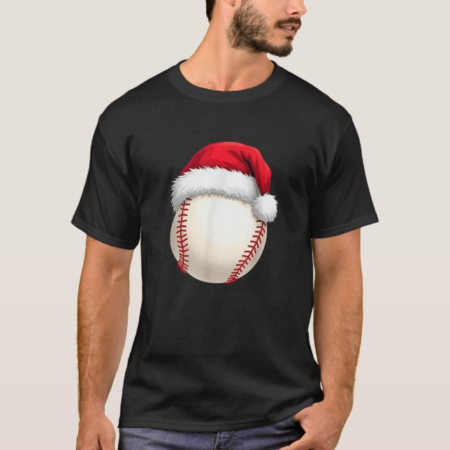Christmas Baseball Santa Hat Funny Sport Xmas Boys T-Shirt (Front)