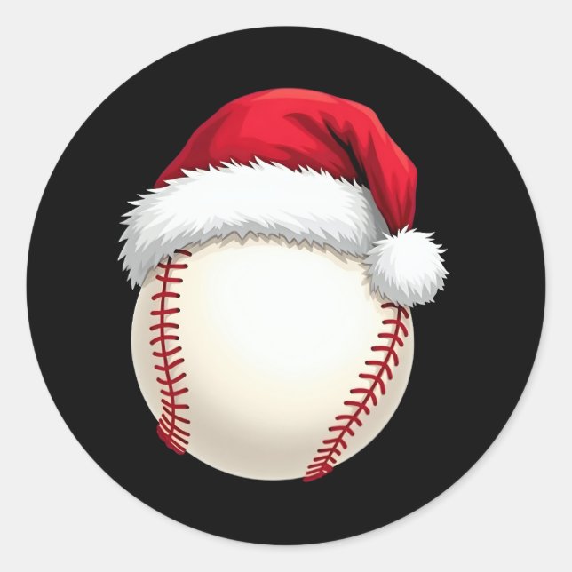 Christmas Baseball Santa Hat Funny Sport Xmas Classic Round Sticker (Front)