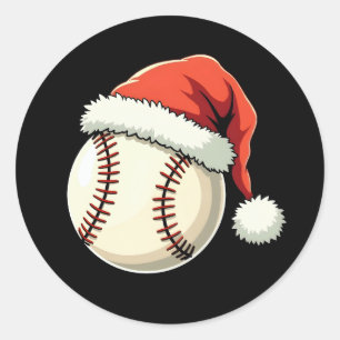 Christmas Baseball Santa Hat Funny Sport Xmas Classic Round Sticker