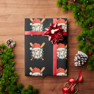 Christmas Baseball Santa Hat Xmas Lights Festive Wrapping Paper