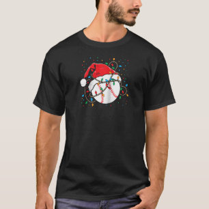 Christmas Baseball Santa Hat Xmas Lights Funny Coa T-Shirt