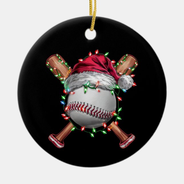 Christmas Baseball Santa Sports Xmas Holiday Ceramic Tree Decoration (Front)