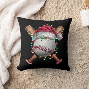 Christmas Baseball Santa Sports Xmas Holiday Cushion