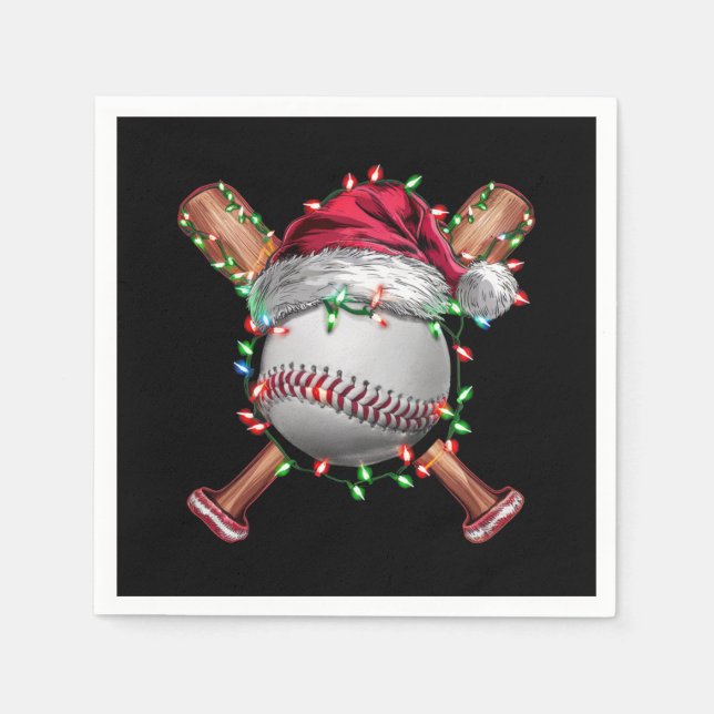 Christmas Baseball Santa Sports Xmas Holiday Napkin (Front)