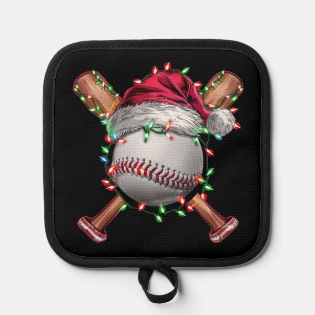 Christmas Baseball Santa Sports Xmas Holiday Pot Holder (Front)