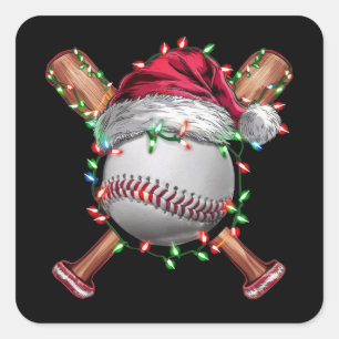 Christmas Baseball Santa Sports Xmas Holiday Square Sticker