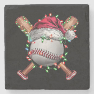 Christmas Baseball Santa Sports Xmas Holiday Stone Coaster