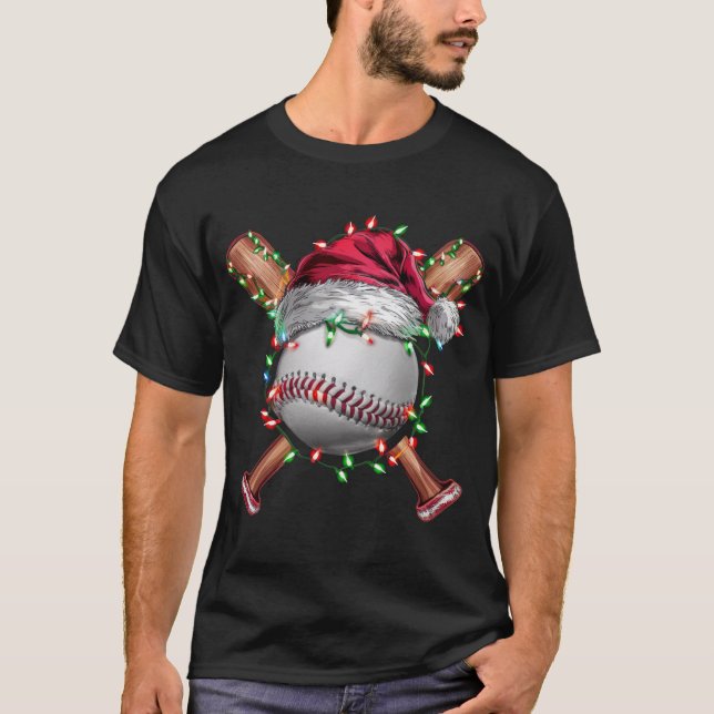 Christmas Baseball Santa Sports Xmas Holiday T-Shirt (Front)