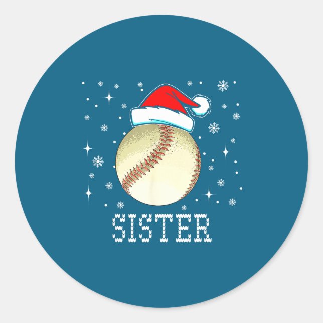 Christmas Baseball Sister Xmas Santa Hat Kids Boys Classic Round Sticker (Front)
